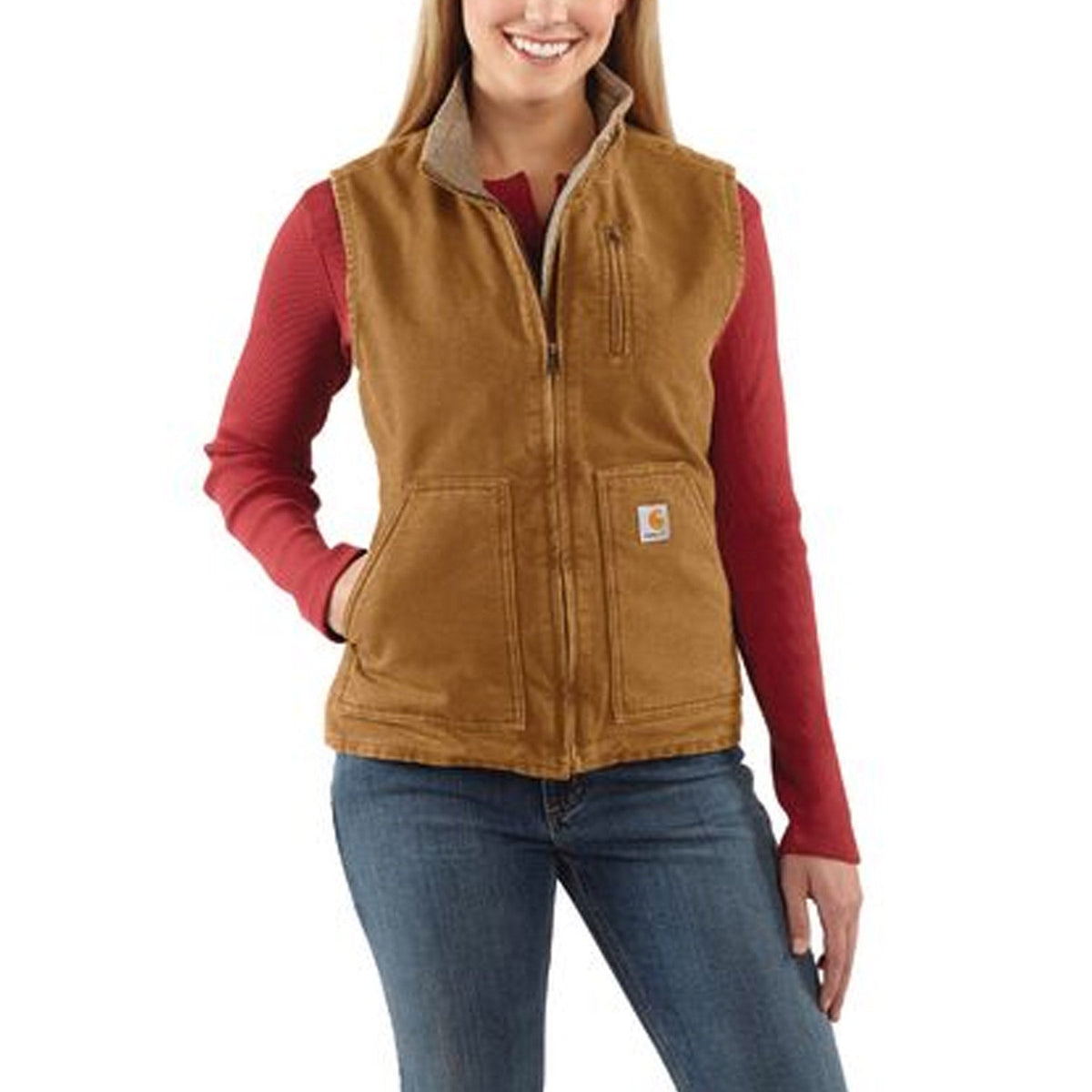 Carhartt Women's Washed Duck Mock Neck Vest Vests Carhartt Carhartt Brown 1XL Plus