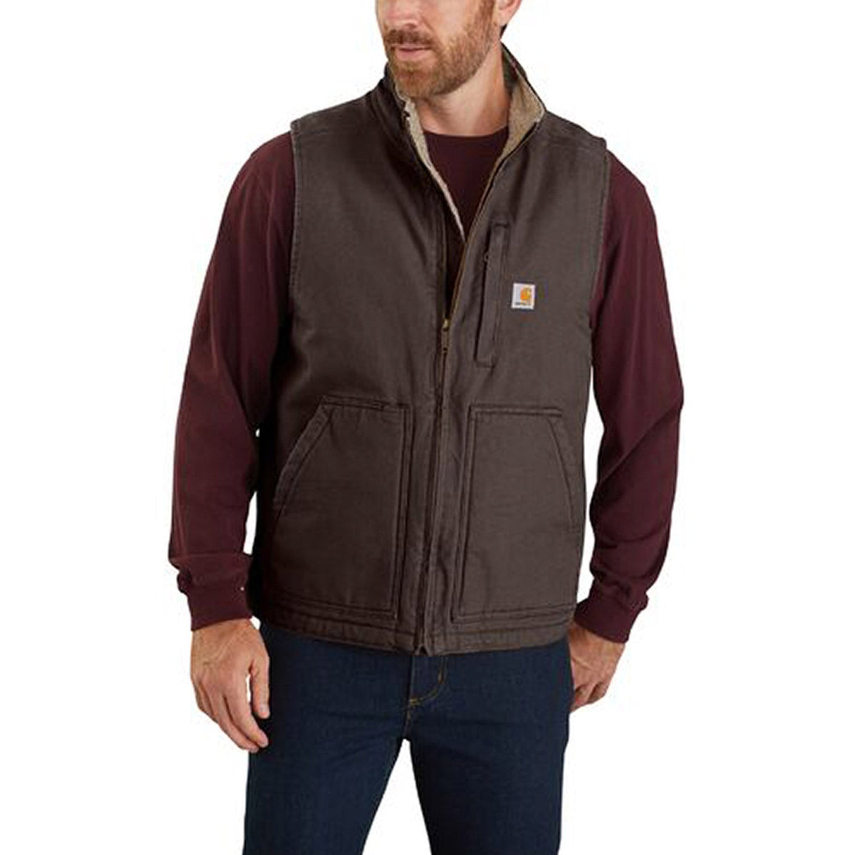 Carhartt Men's Washed Duck Mock Neck Vest Vests Carhartt Dark Brown 2XL Reg