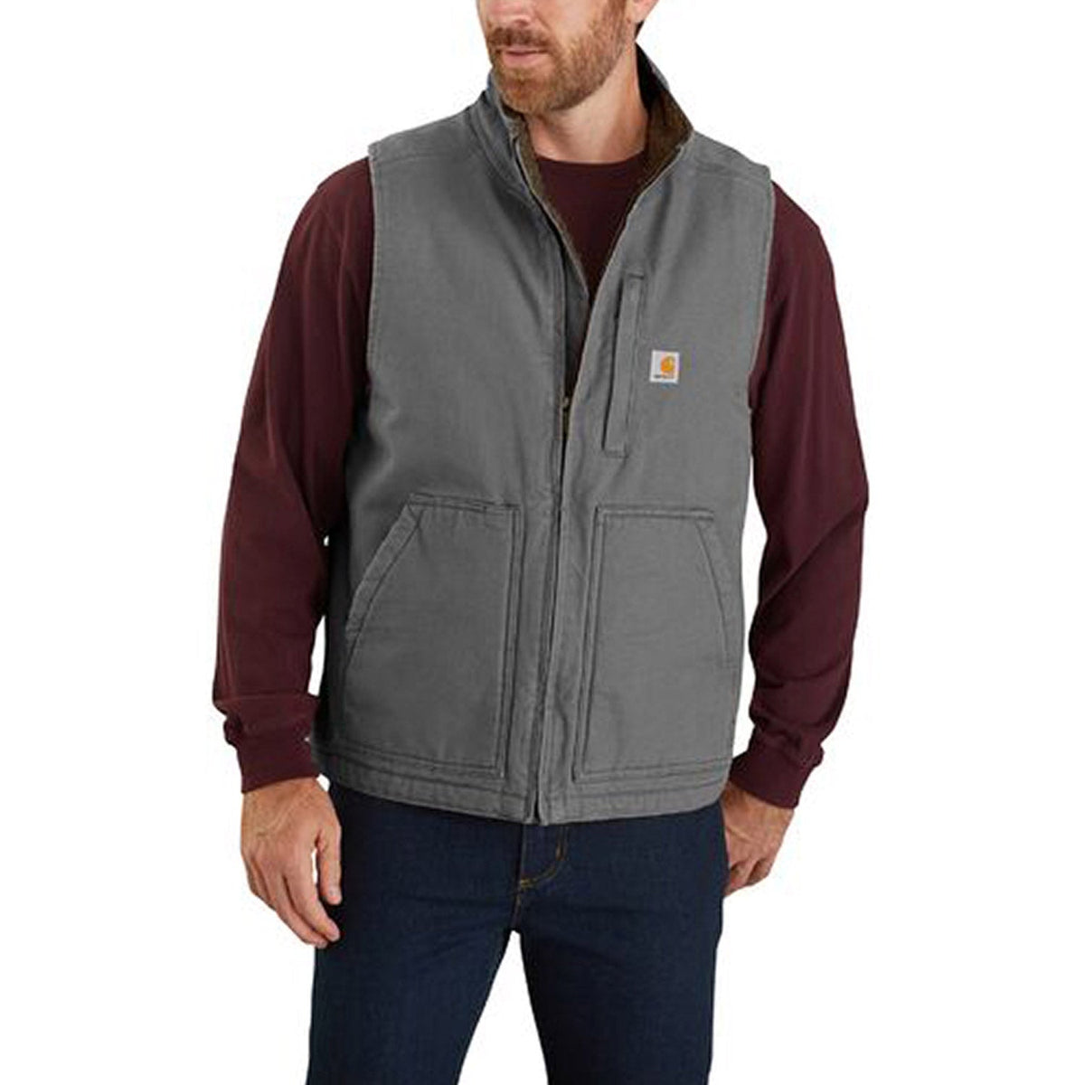 Carhartt Men's Washed Duck Mock Neck Vest Vests Carhartt Gravel 2XL Reg