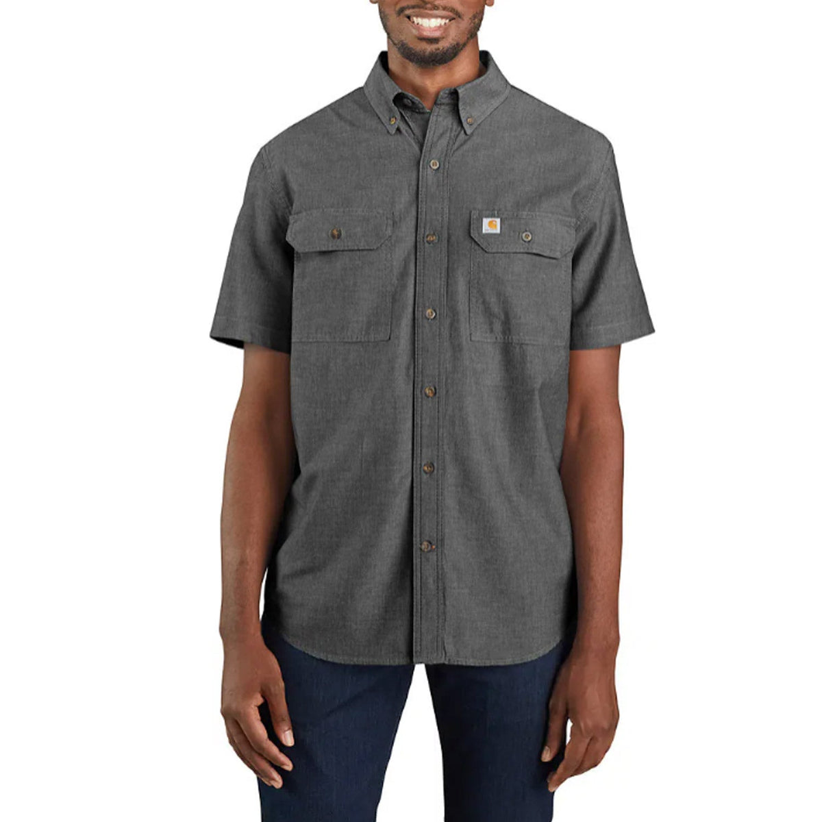 Carhartt Men's Loose Fit Midweight Chambray Short Sleeve Shirt Work Shirts Carhartt Black Chambray 2XL Reg