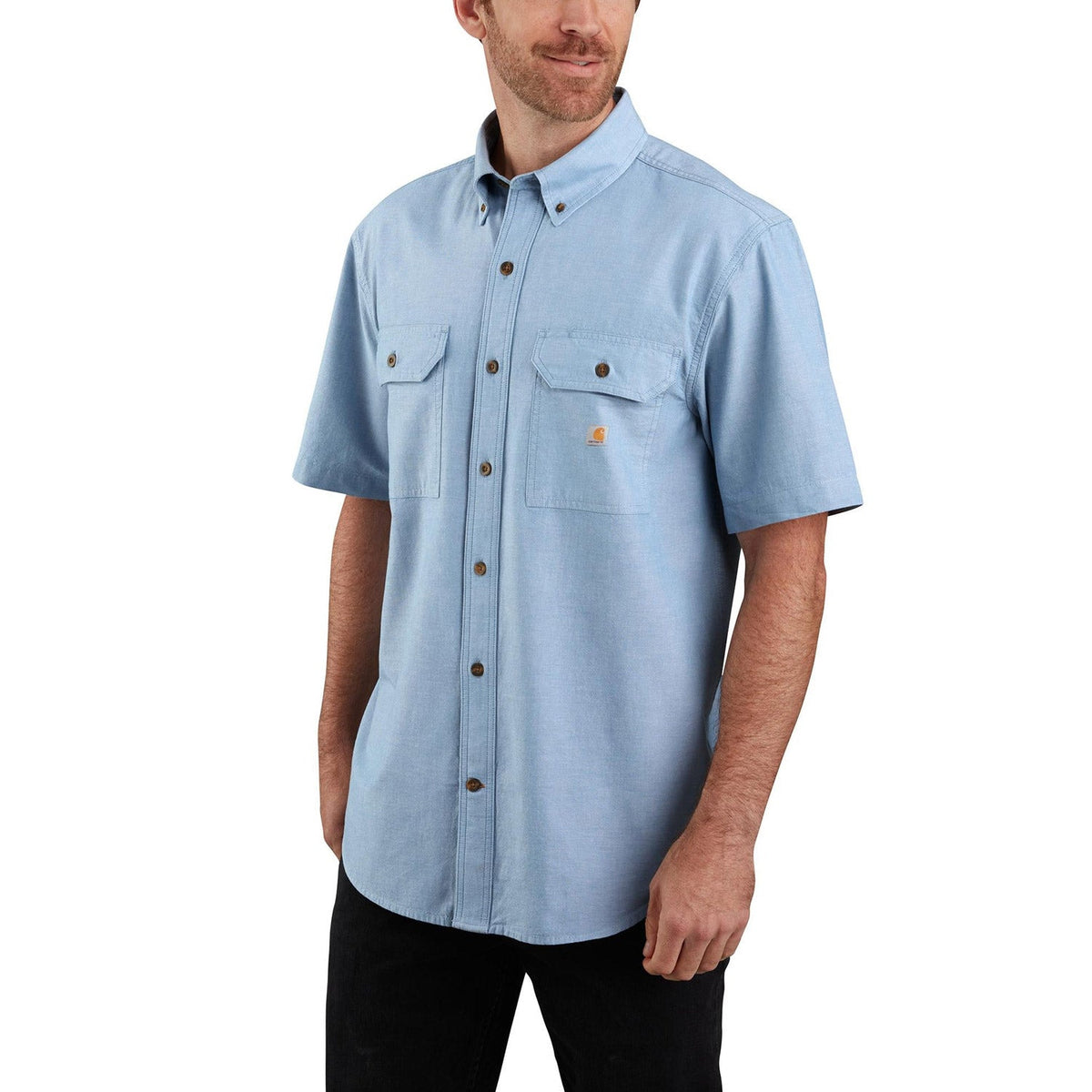 Carhartt Men's Loose Fit Midweight Chambray Short Sleeve Shirt Work Shirts Carhartt Blue Chambray 2XL Reg