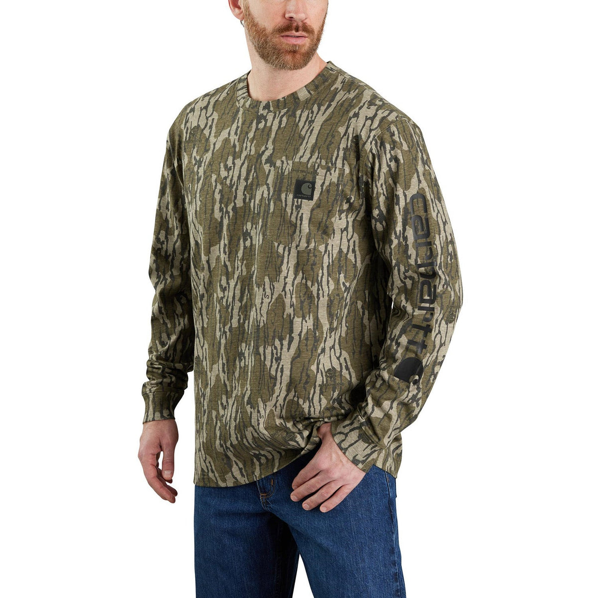 Carhartt Men's Loose Fit Camo Graphic Long Sleeve T-Shirt Long Sleeve T-Shirts Carhartt Mossy Oak Bottomland Camo 2XL Reg
