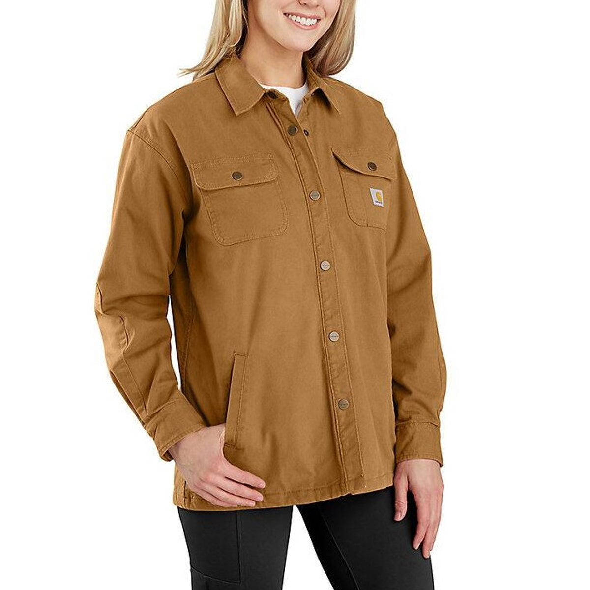 Carhartt Women's Rugged Flex Canvas Fleece-Lined Shirt Jac Jackets & Coats Carhartt Carhartt Brown 1XL Plus