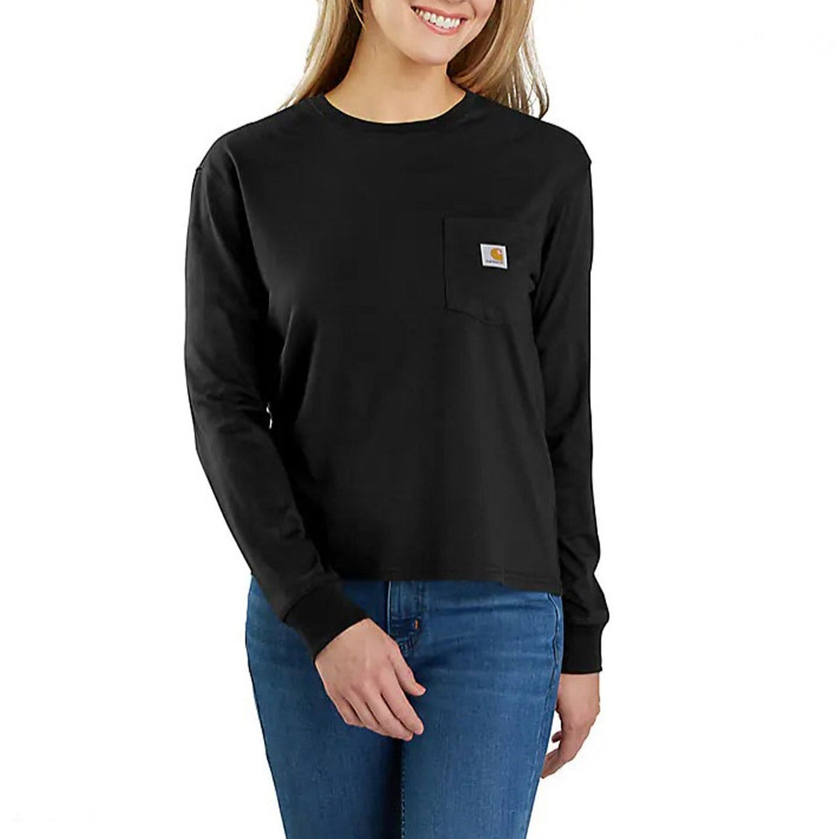 Carhartt Women's Tencel Loose Fit Lightweight Crewneck Pocket Long Sleeve T-Shirt Long Sleeve T-Shirts Carhartt Black 1XL Plus