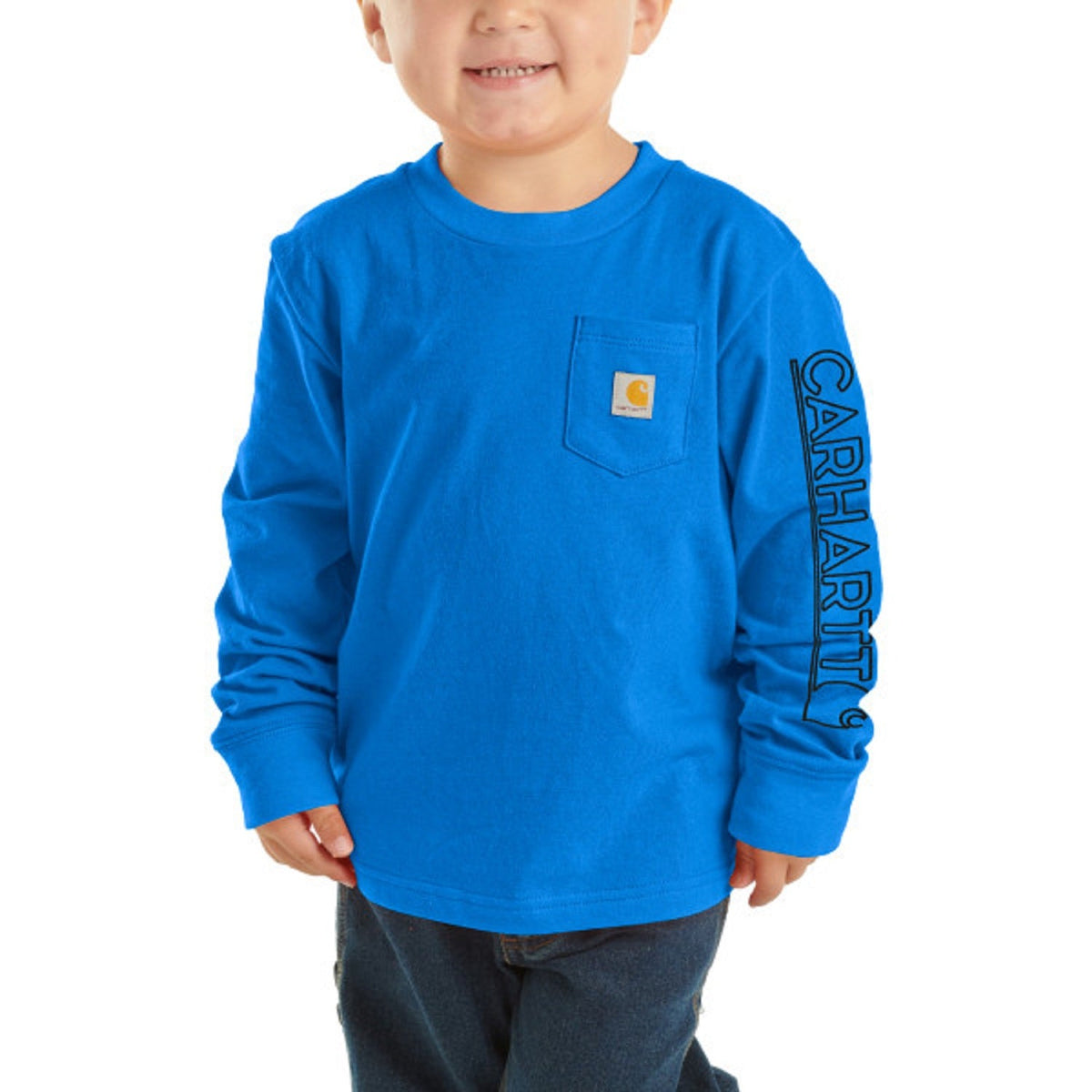 Carhartt Boys' Chest Pocket Logo Graphic Long Sleeve T-Shirt T-Shirts Carhartt Lapis 4 Little Kid