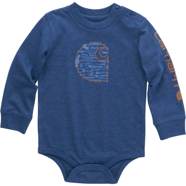 Carhartt Infant Tool Logo Graphic Long Sleeve Bodysuit Long Sleeve T-Shirts Carhartt Denim Heather 12M Infant
