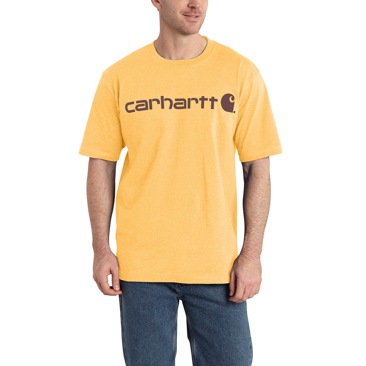 Carhartt Men&#39;s Signature Logo Short Sleeve T-Shirt_Vivid Yellow Heather - Work World - Workwear, Work Boots, Safety Gear