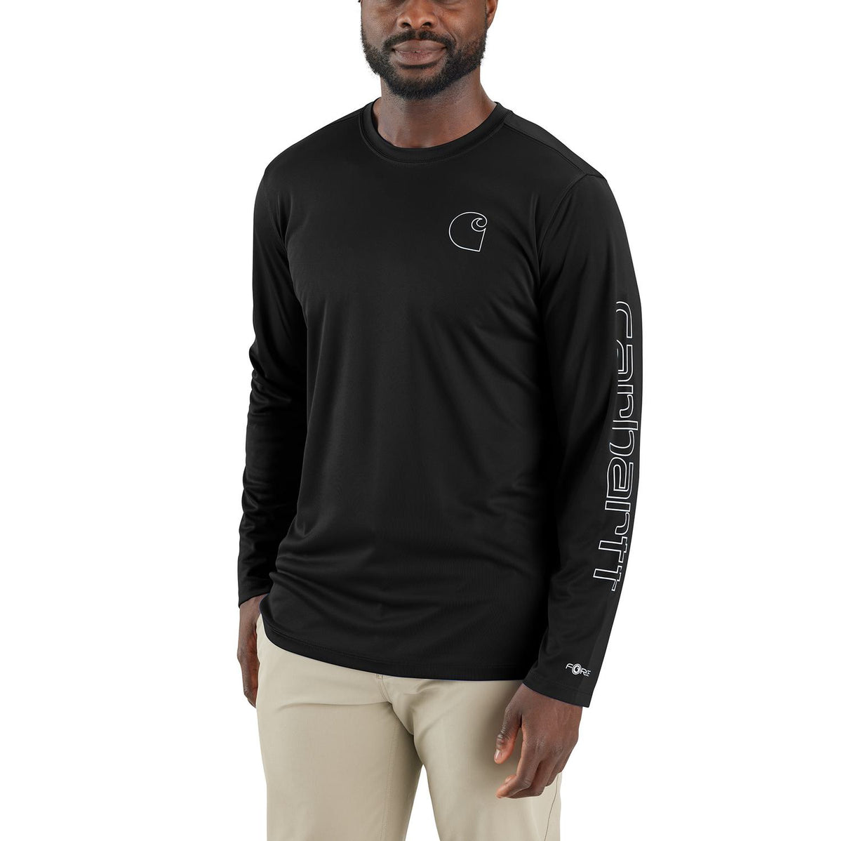 Carhartt Men's Force Sun Defender Lightweight Long Sleeve Logo T-Shirt Long Sleeve T-Shirts Carhartt Black 2XL Reg