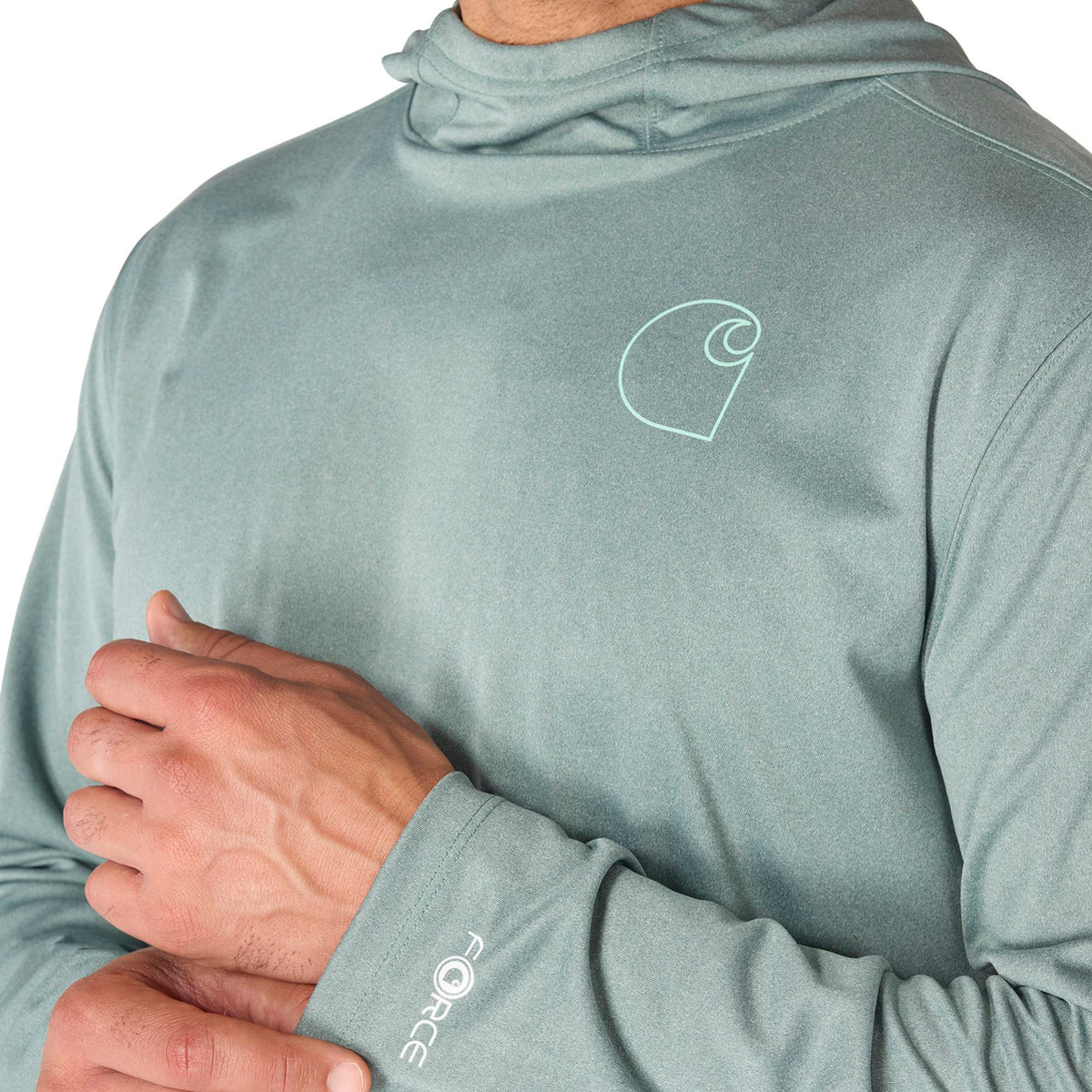 Carhartt Men's Force Sun Defender Hooded Logo Long Sleeve T-Shirt Long Sleeve T-Shirts Carhartt