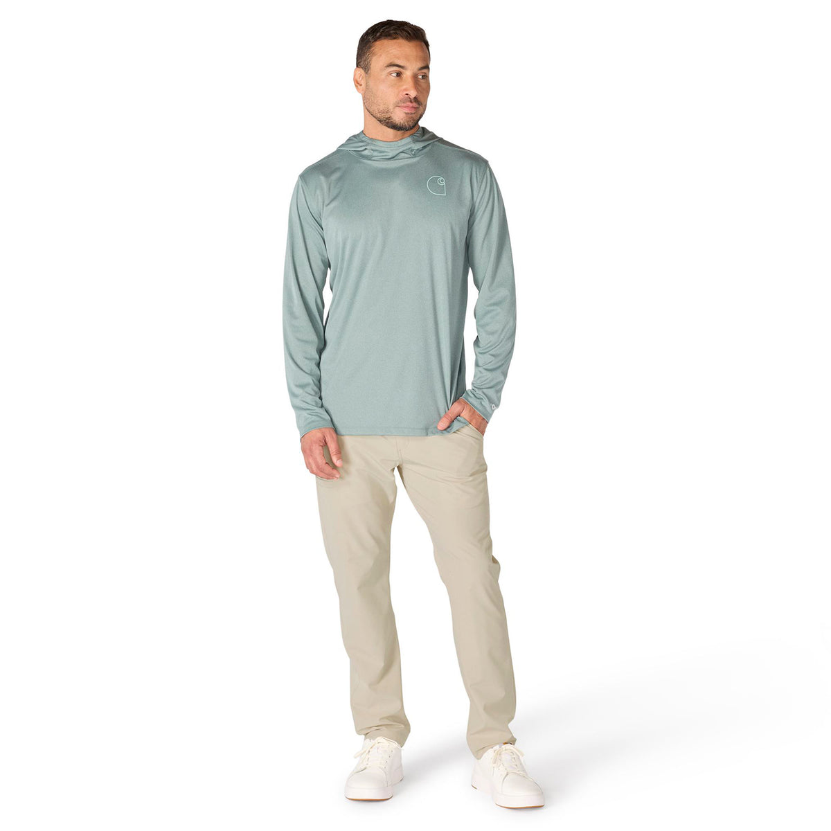 Carhartt Men's Force Sun Defender Hooded Logo Long Sleeve T-Shirt Long Sleeve T-Shirts Carhartt