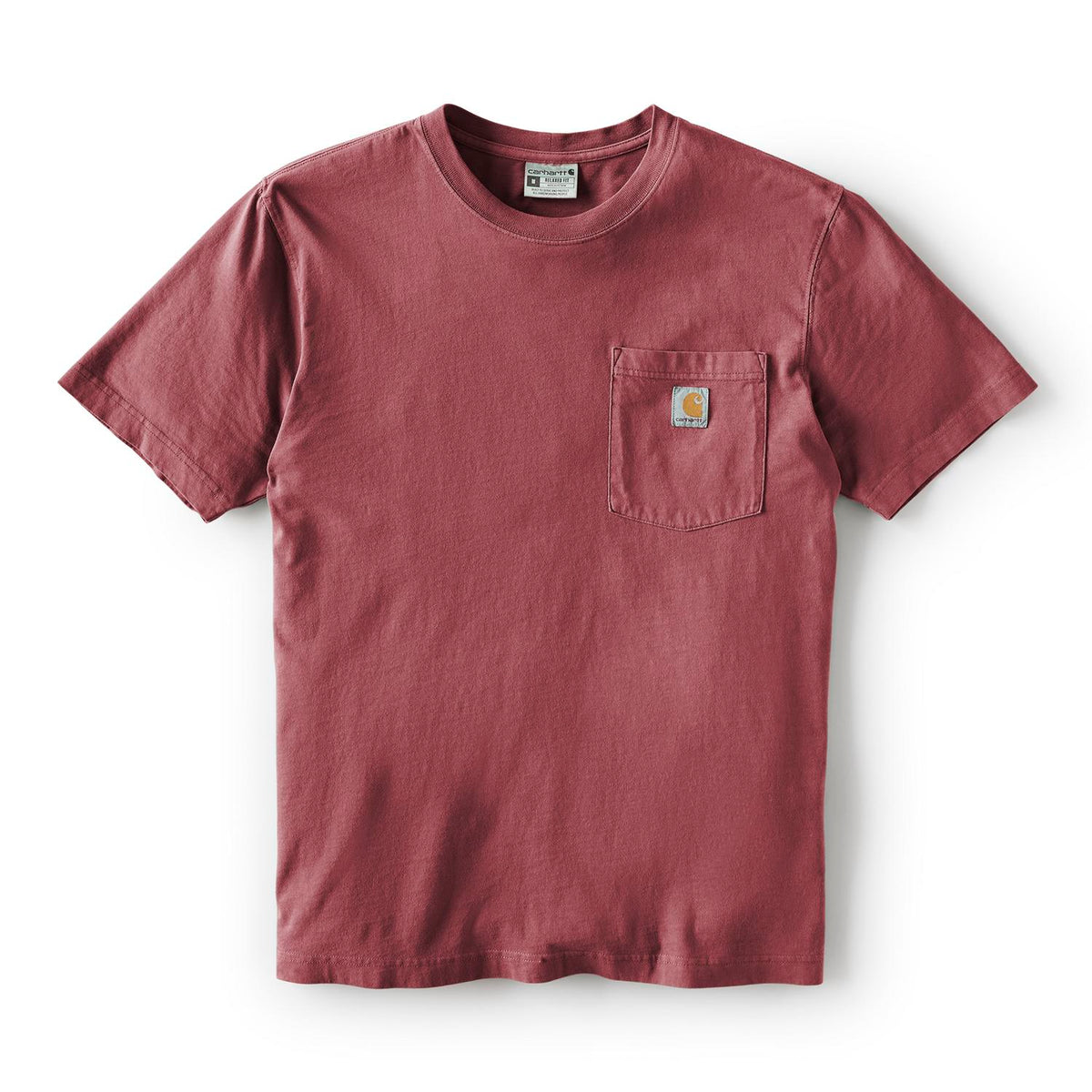 Maroon t-shirt with a pocket on a white background
