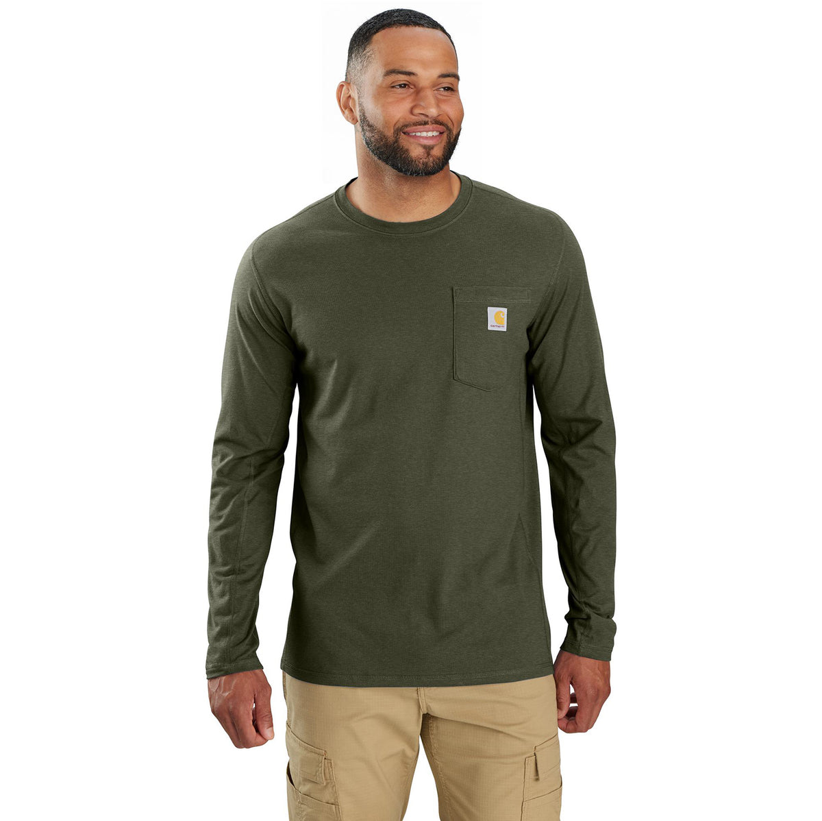 Carhartt Men's Force® Relaxed Fit Long Sleeve Pocket T-Shirt Long Sleeve T-Shirts Carhartt Basil Heather 2XL Reg