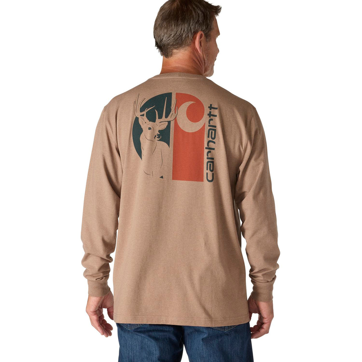 Carhartt Men's Loose Fit Heavyweight Long-Sleeve Pocket Deer Graphic T-Shirt