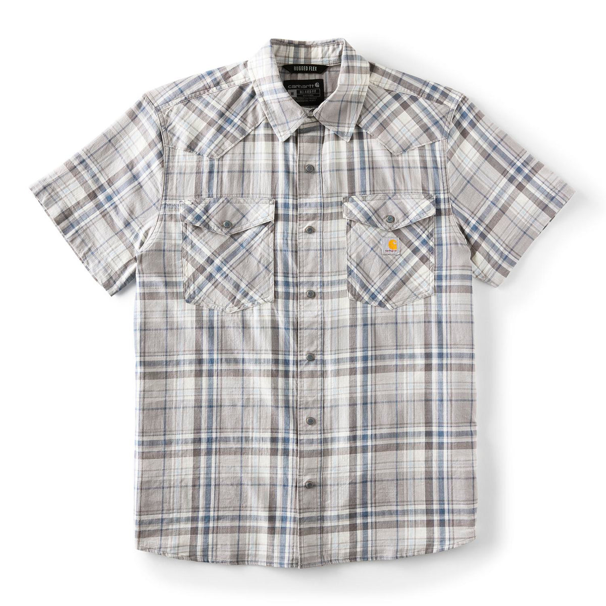 Carhartt Men's Montana Bozeman Relaxed Short Sleeve Plaid Shirt Work Shirts Carhartt Carhartt Gray Plaid 2XL Reg