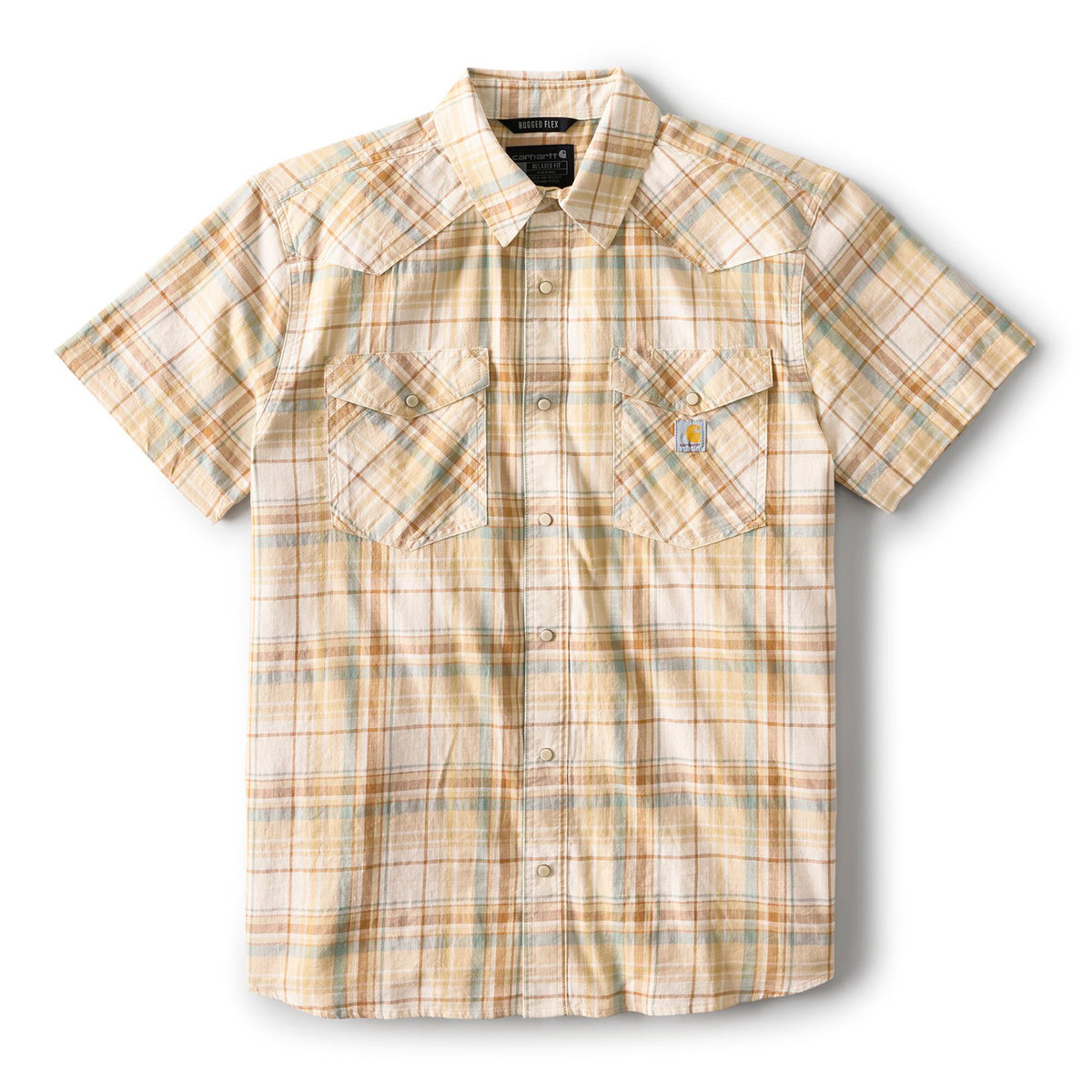 Carhartt Men's Montana Bozeman Relaxed Short Sleeve Plaid Shirt Work Shirts Carhartt Cobblestone Bandana Print 2XL Reg