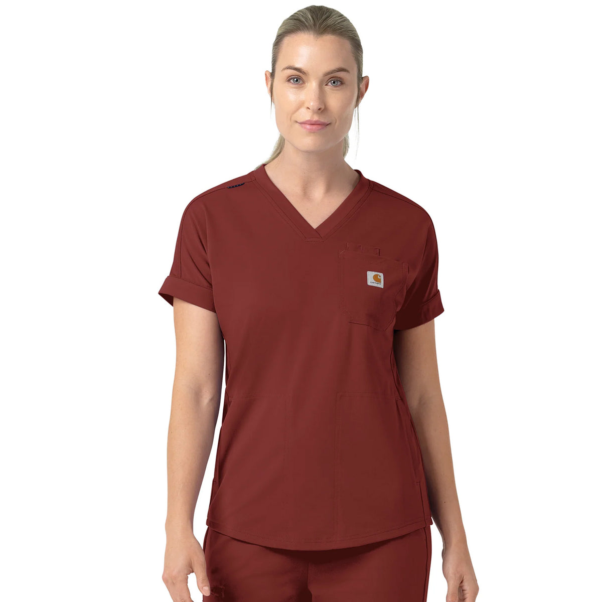 Carhartt Women's Force Cross-Flex Knit V-Neck Scrub Top Scrubs Carhartt Amber Terrain 2XL Reg