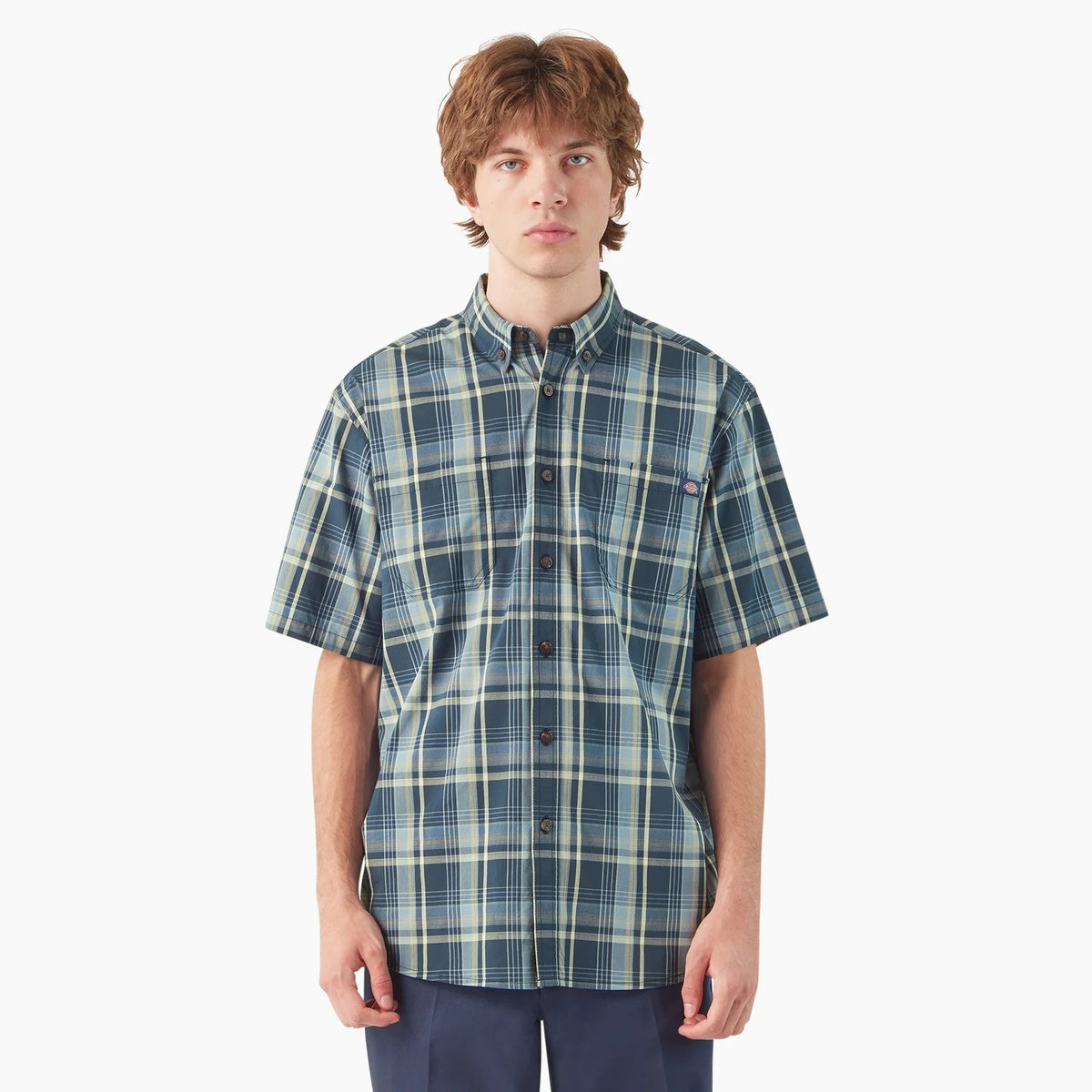Dickies Men's FLEX Woven Short Sleeve Button-Down Shirt Work Shirts Dickies Ink Navy 2XL Reg