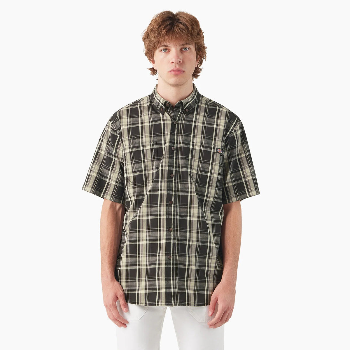 Dickies Men's FLEX Woven Short Sleeve Button-Down Shirt Work Shirts Dickies Black 2XL Reg