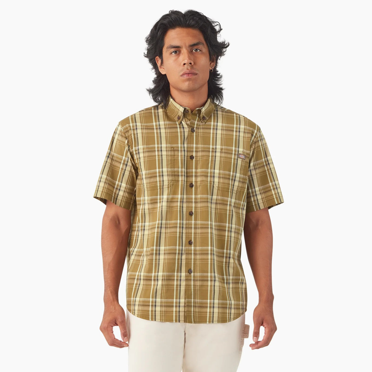 Dickies Men's FLEX Woven Short Sleeve Button-Down Shirt Work Shirts Dickies Dark Olive 2XL Reg