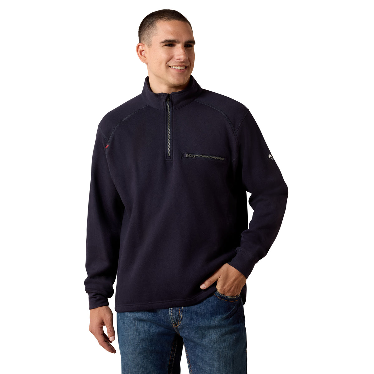 Ariat Men's FR Mock Collar 1/4 Zip Long Sleeve T-Shirt Long Sleeve T-Shirts Ariat Navy 2XL Reg