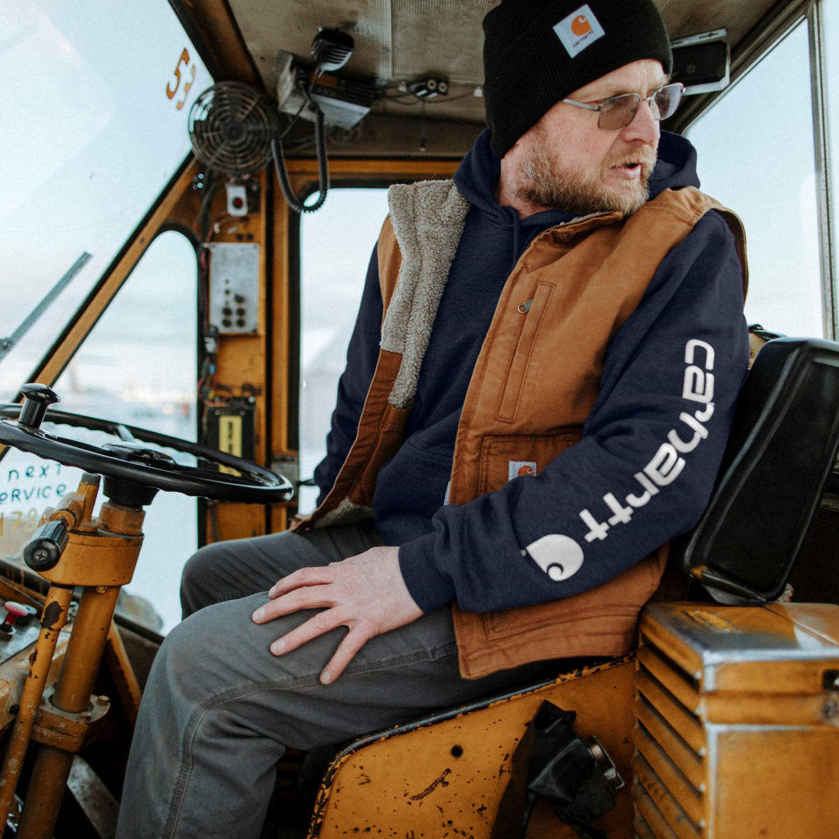 Carhartt Men&#39;s Signature Logo Hooded Pullover Sweatshirt_New Navy - Work World - Workwear, Work Boots, Safety Gear