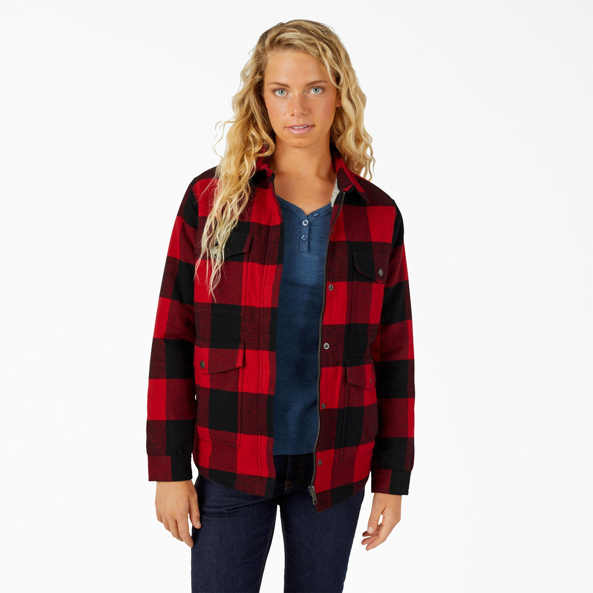 Dickies Women's Sherpa-Lined Flannel Coat Jackets & Coats Dickies English Red/Black Buffalo Plaid 2XL Reg