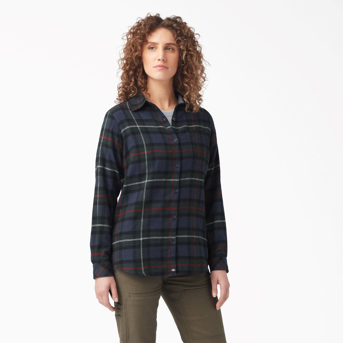Dickies Women's Plaid Long Sleeve Flannel Shirt Work Shirts Dickies Ink Navy Tartan L Reg