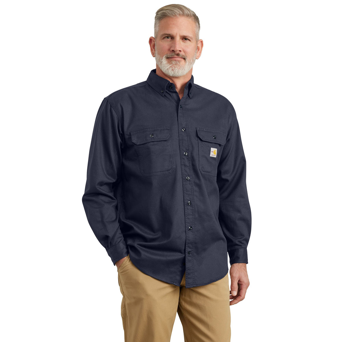 Carhartt Men's Flame Resistant Classic Twill Work Shirt Work Shirts Carhartt Dark Navy 2XL Reg