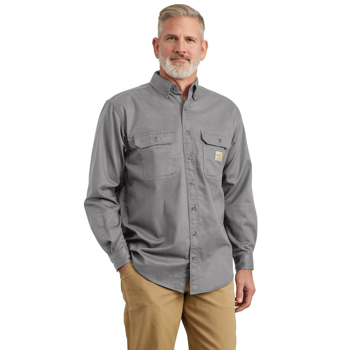 Carhartt Men's Flame Resistant Classic Twill Work Shirt Work Shirts Carhartt Gray Vintage 2XL Reg