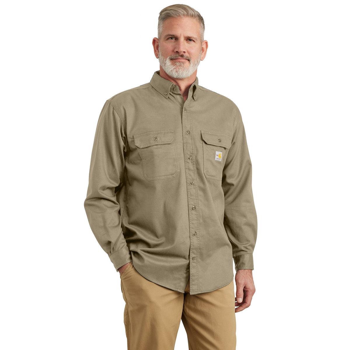 Carhartt Men's Flame Resistant Classic Twill Work Shirt Work Shirts Carhartt Khaki 2XL Reg