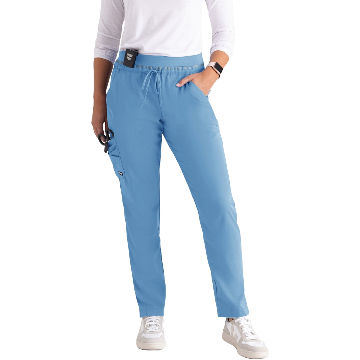 Grey's Anatomy Women's Serena 7-Pocket Tapered-Leg Scrub Pant Scrubs Grey's Anatomy Ciel Blue 2XL Reg