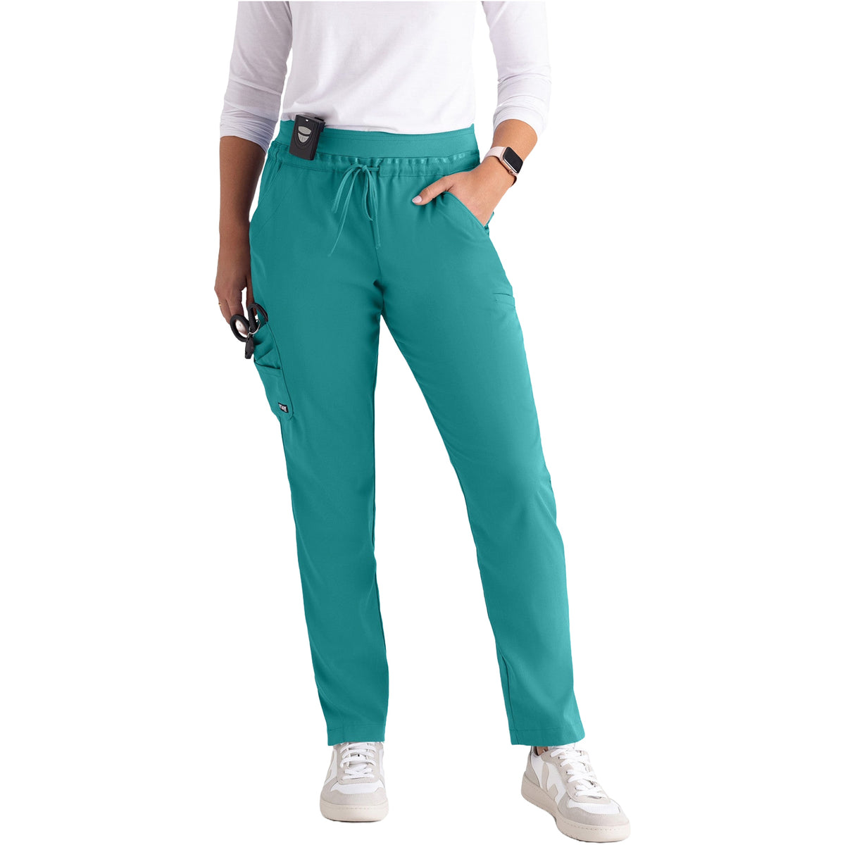 Grey's Anatomy Women's Serena 7-Pocket Tapered-Leg Scrub Pant Scrubs Grey's Anatomy Teal L Reg