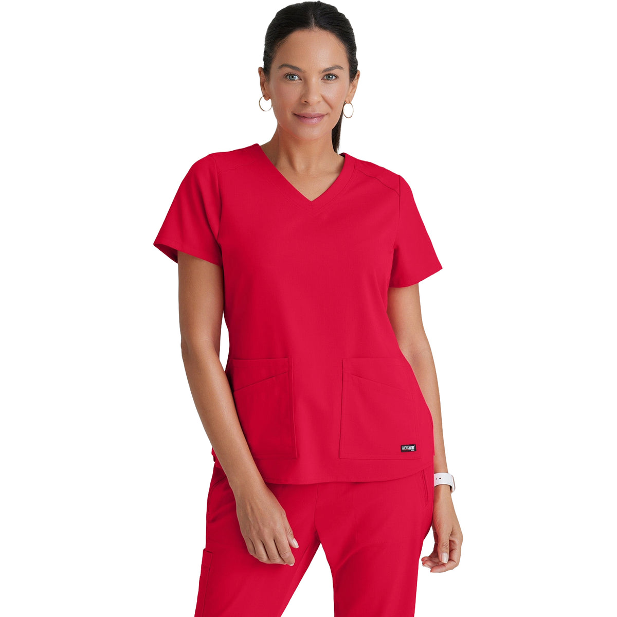 Grey's Anatomy Women's Stretch Emma 4-Pocket V-Neck Scrub Top Scrubs Grey's Anatomy Scarlet Red 2XL Reg