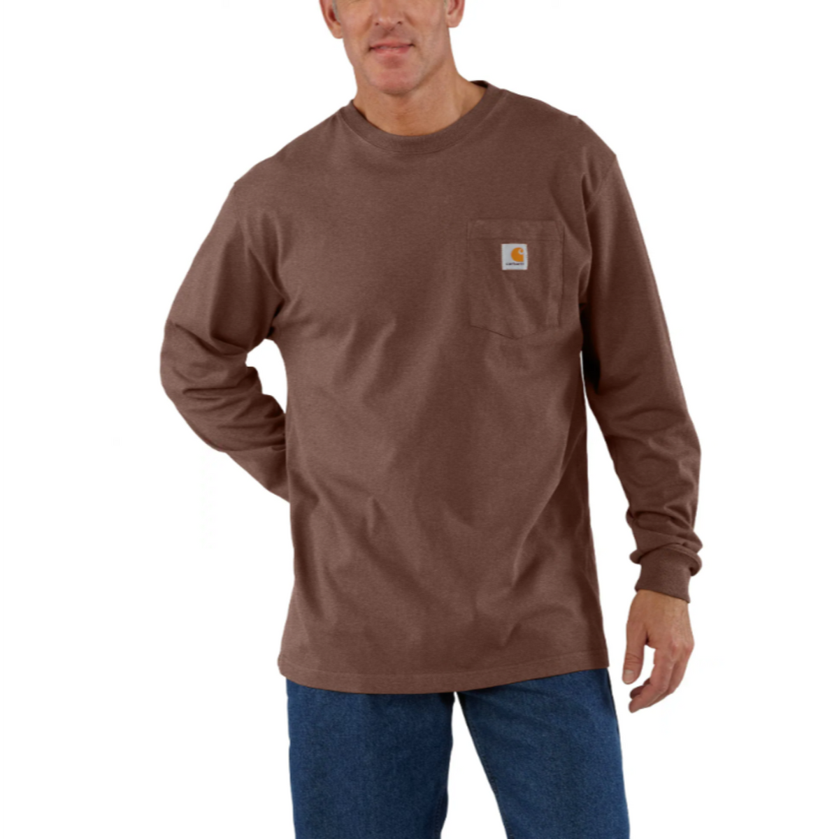 Carhartt Men&#39;s Long Sleeve Pocket T-Shirt_Mocha Heather - Work World - Workwear, Work Boots, Safety Gear