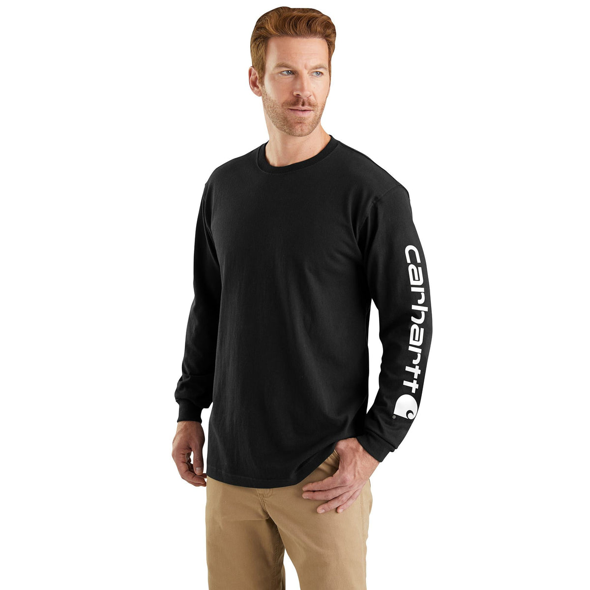 Carhartt Men's Signature Logo Long Sleeve T-Shirt Long Sleeve T-Shirts Carhartt Black 2XL Reg