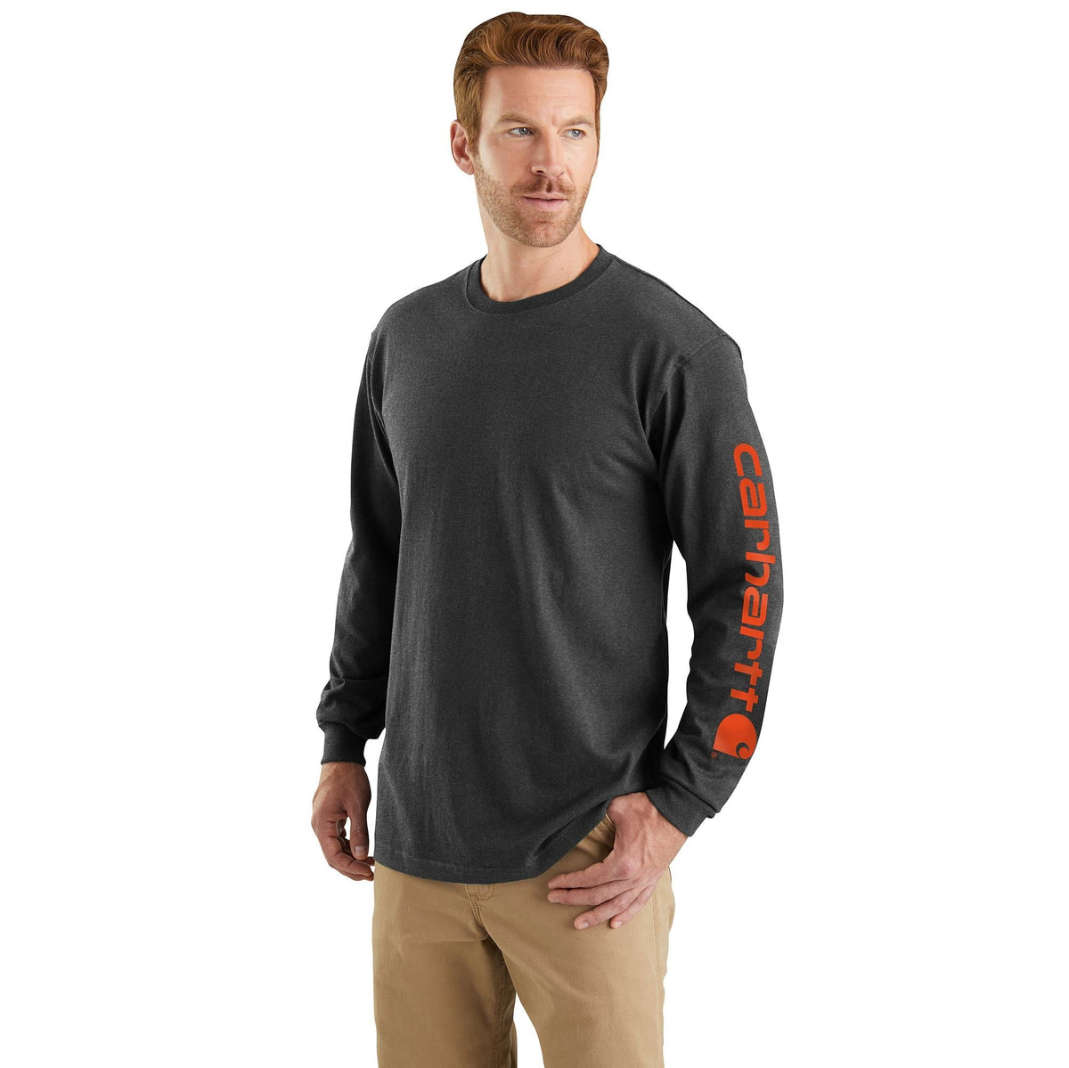 Carhartt Men's Signature Logo Long Sleeve T-Shirt Long Sleeve T-Shirts Carhartt Carbon Heather 2XL Reg