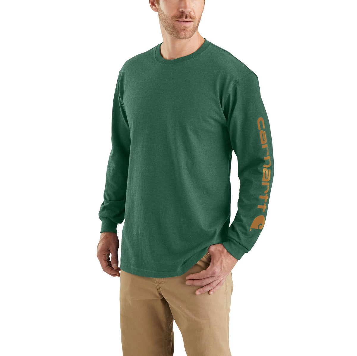 Carhartt Men's Signature Logo Long Sleeve T-Shirt Long Sleeve T-Shirts Carhartt Frosted Balsam Heather 2XL Reg