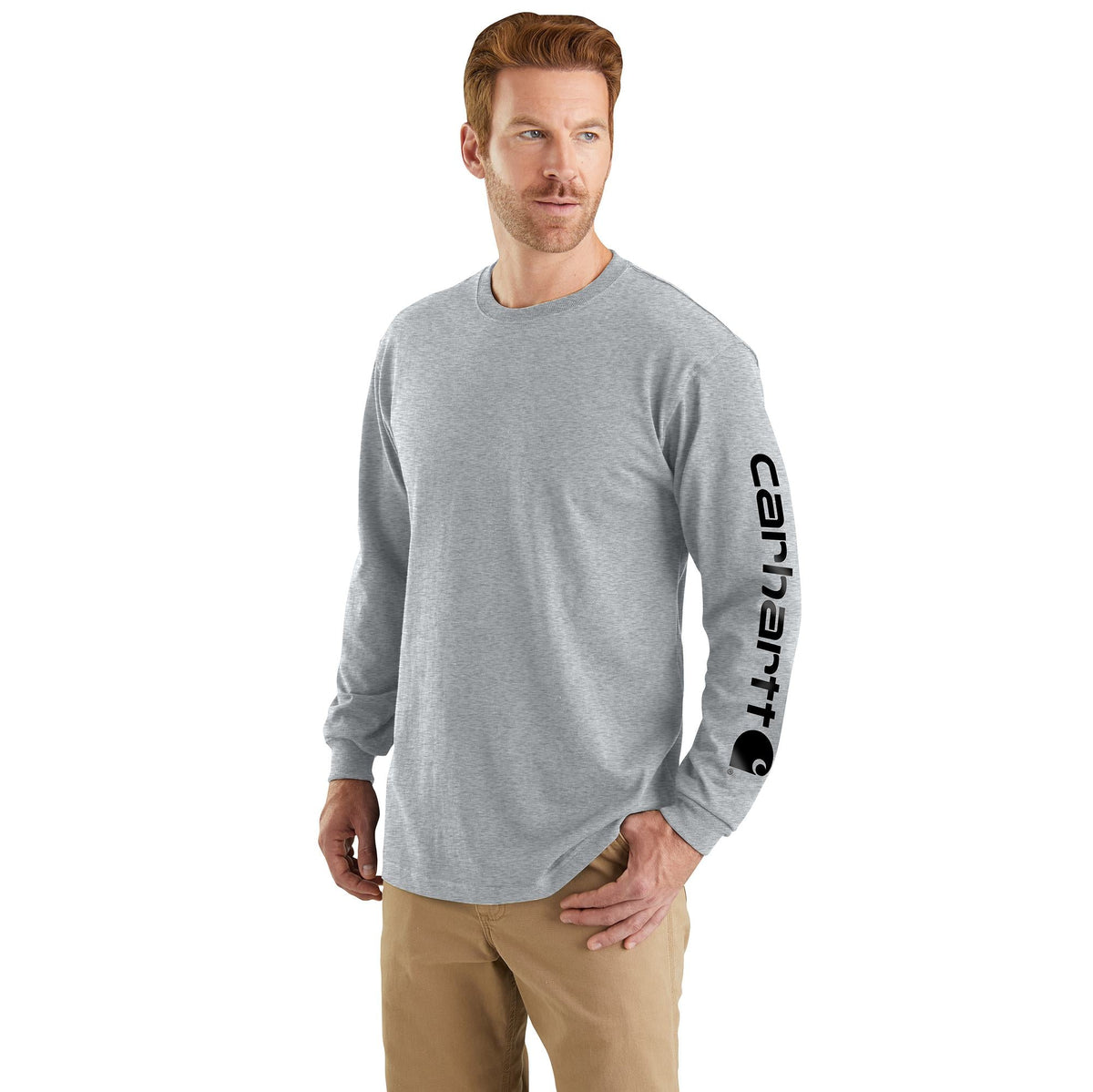 Carhartt Men's Signature Logo Long Sleeve T-Shirt Long Sleeve T-Shirts Carhartt Heather Grey 2XL Reg