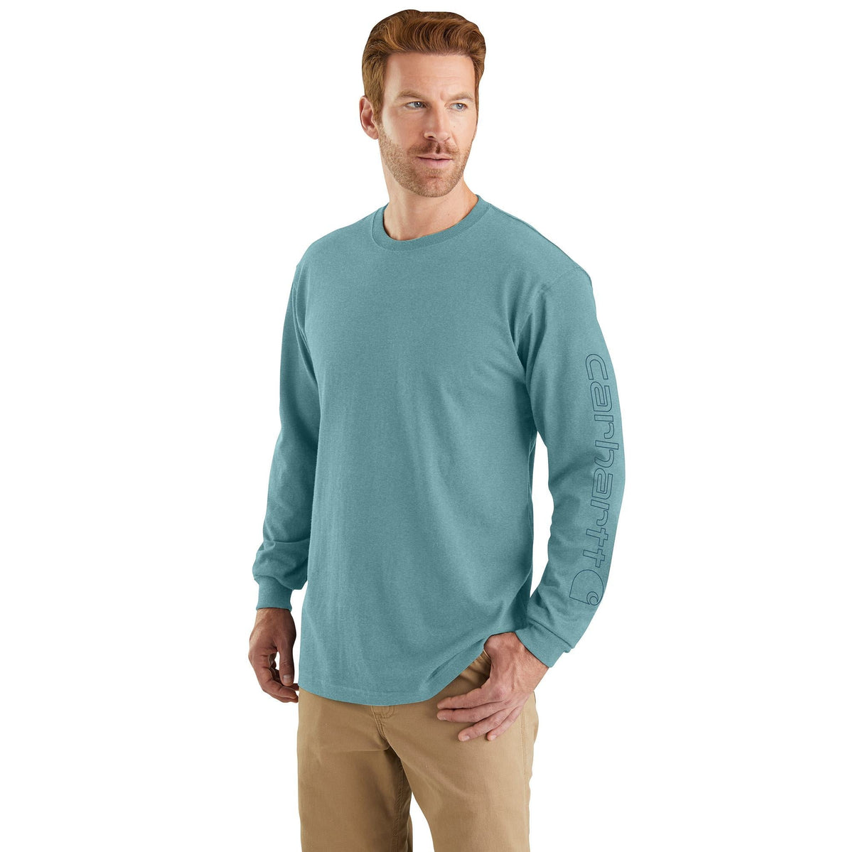 Carhartt Men's Signature Logo Long Sleeve T-Shirt Long Sleeve T-Shirts Carhartt Summer Blue Heather 2XL Reg