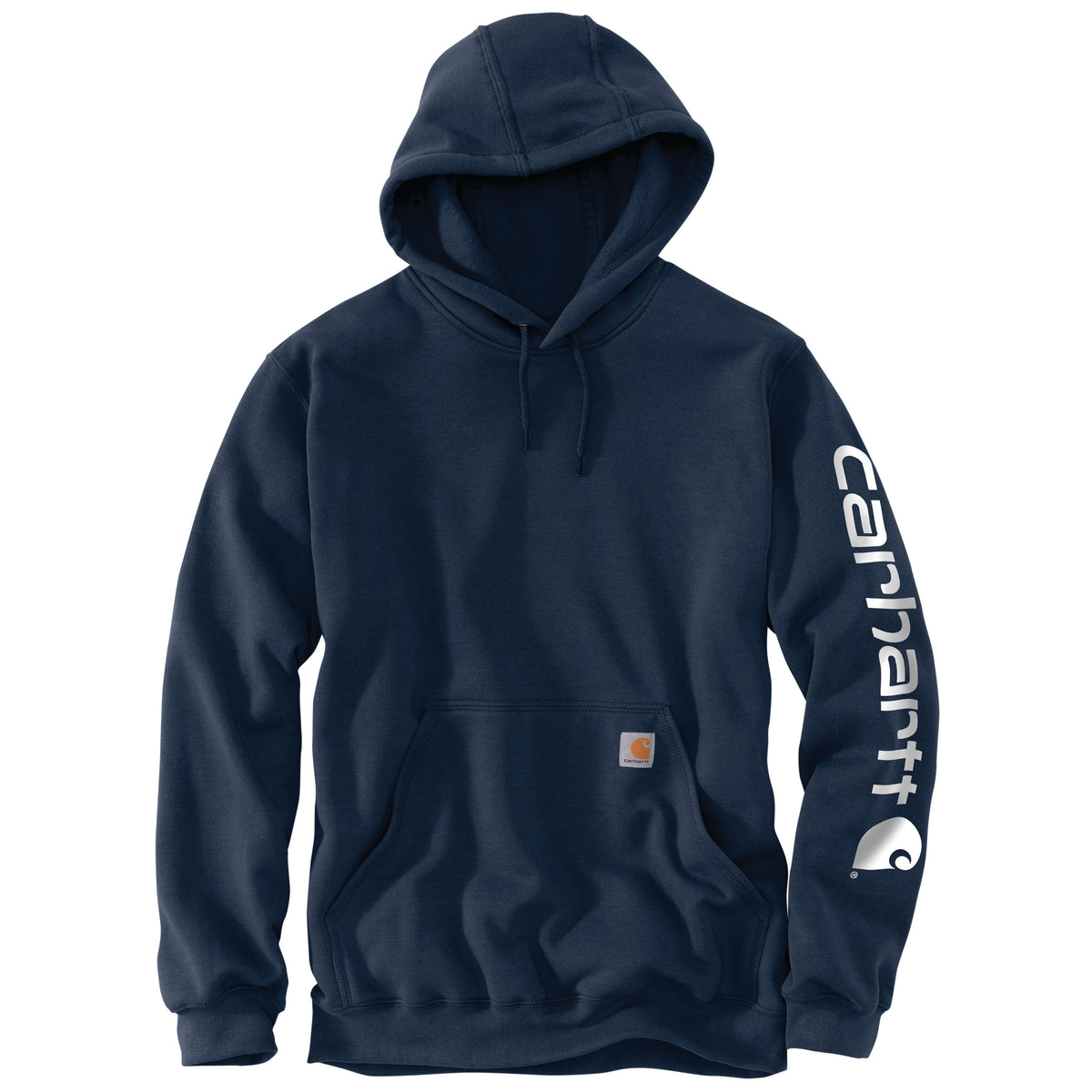 Carhartt Men&#39;s Signature Logo Hooded Pullover Sweatshirt_New Navy - Work World - Workwear, Work Boots, Safety Gear