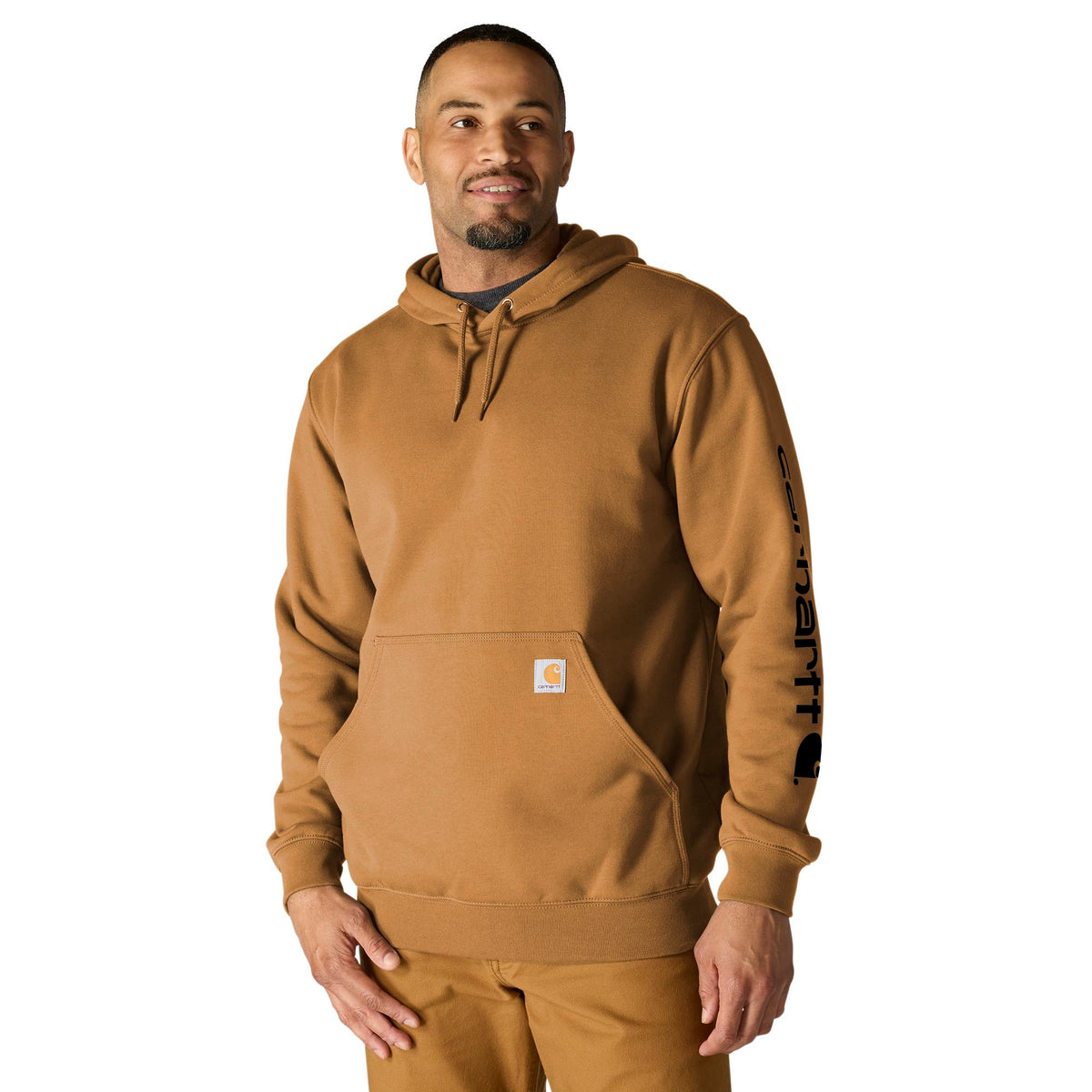 Carhartt Men's Signature Logo Hooded Pullover Sweatshirt Sweatshirts & Hoodies Carhartt Carhartt Brown 2XL Reg