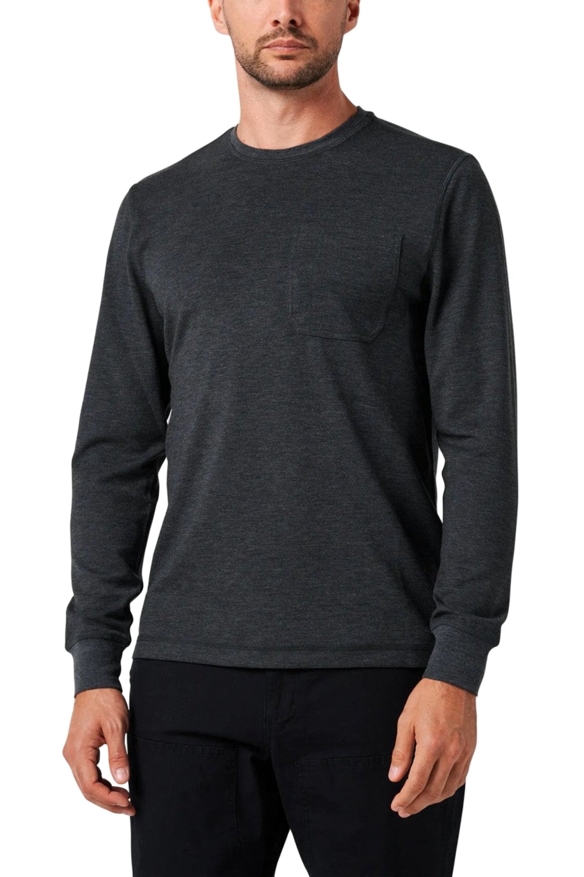 Lucky Brand Workwear Men's Performance Textured Knit Pocket Long Sleeve T-Shirt Long Sleeve T-Shirts Lucky Brand Charcoal Heather 2XL Reg