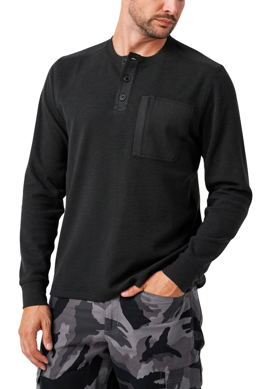 Lucky Brand Workwear Men's Slub Thermal Knit Pocket Long Sleeve Henley - Work World - Workwear, Work Boots, Safety Gear