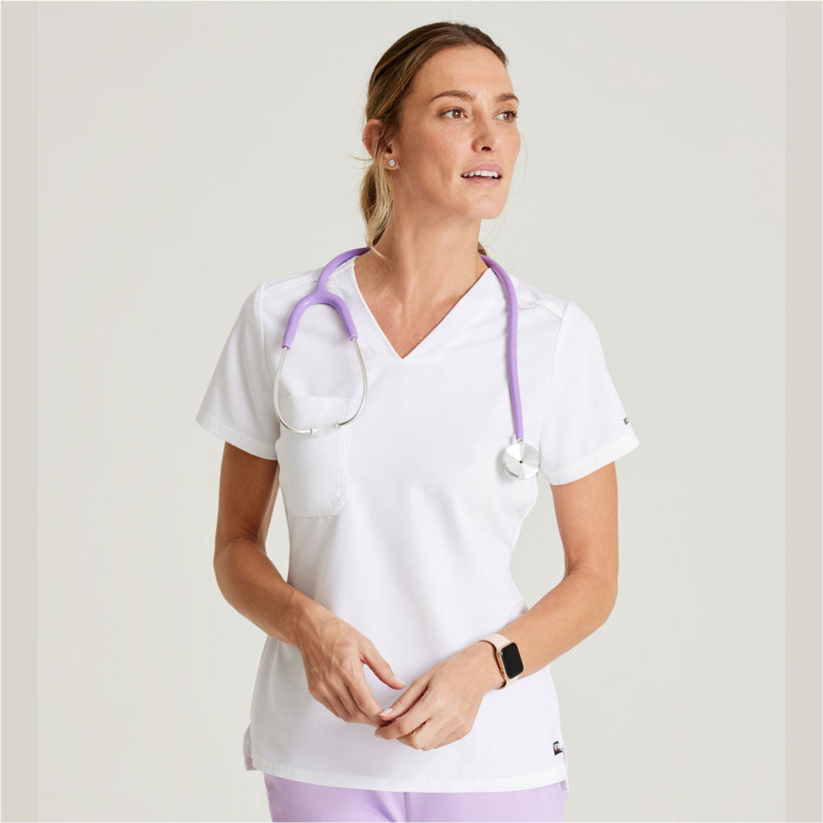 Grey's Anatomy Women's Bree Stretch V-Neck Short Sleeve Scrub Top Scrubs Grey's Anatomy White 2XL Reg