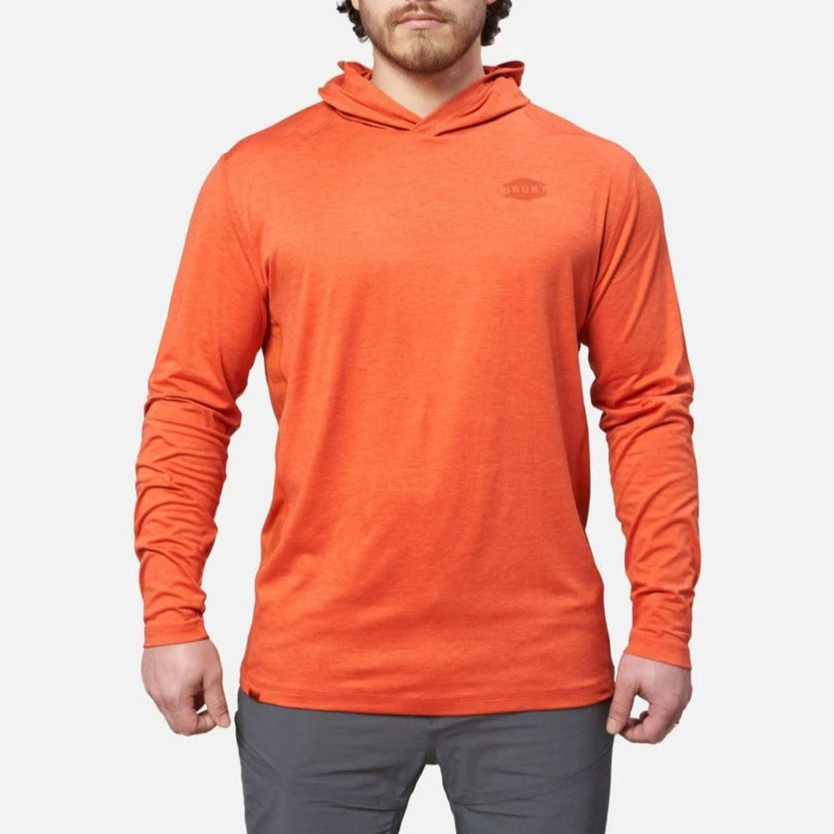 BRUNT Men's The Mckenna Tech UPF 50 Hooded Long Sleeve T-Shirt Long Sleeve T-Shirts BRUNT Orange Heather 2XL Reg