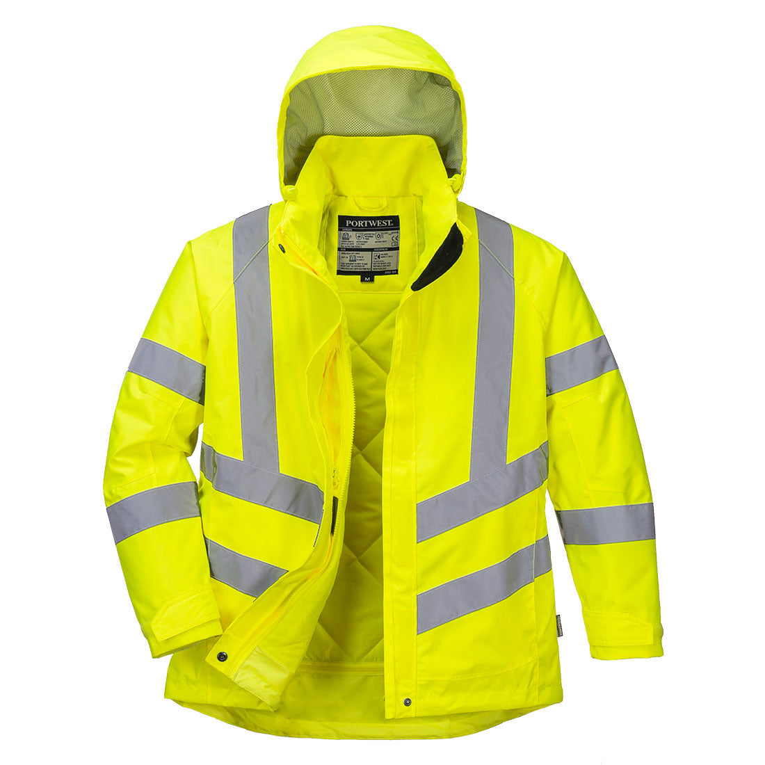 Portwest Women's Hi-Vis Waterproof Hooded Winter Safety Jacket Jackets & Coats Portwest Yellow 2XL Reg