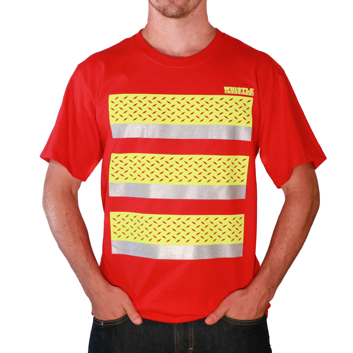 Whistle Workwear Safety Diamond Plate Short Sleeve T-Shirt_Deep Red T-Shirts Whistle Workwear Red 2XL Reg