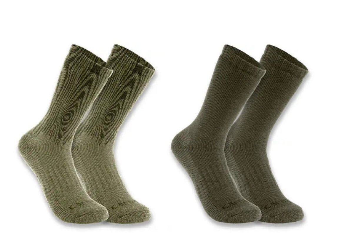 Carhartt Men's Midweight Synthetic Wool Blend Crew Sock 2 Pack Socks Carhartt Olive Assorted L