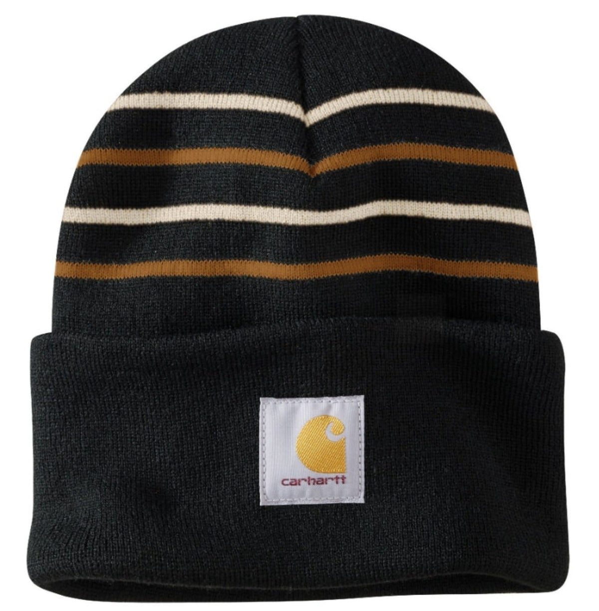 Carhartt Knit Stripe Logo Patch Cuffed Beanie - Work World - Workwear, Work Boots, Safety Gear