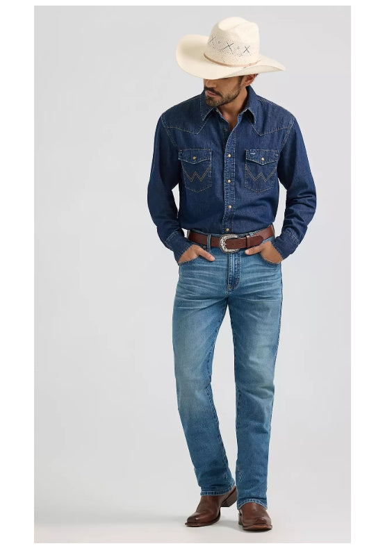 Wrangler Men's Denim Snap-Front Long Sleeve Work Shirt Work Shirts Wrangler